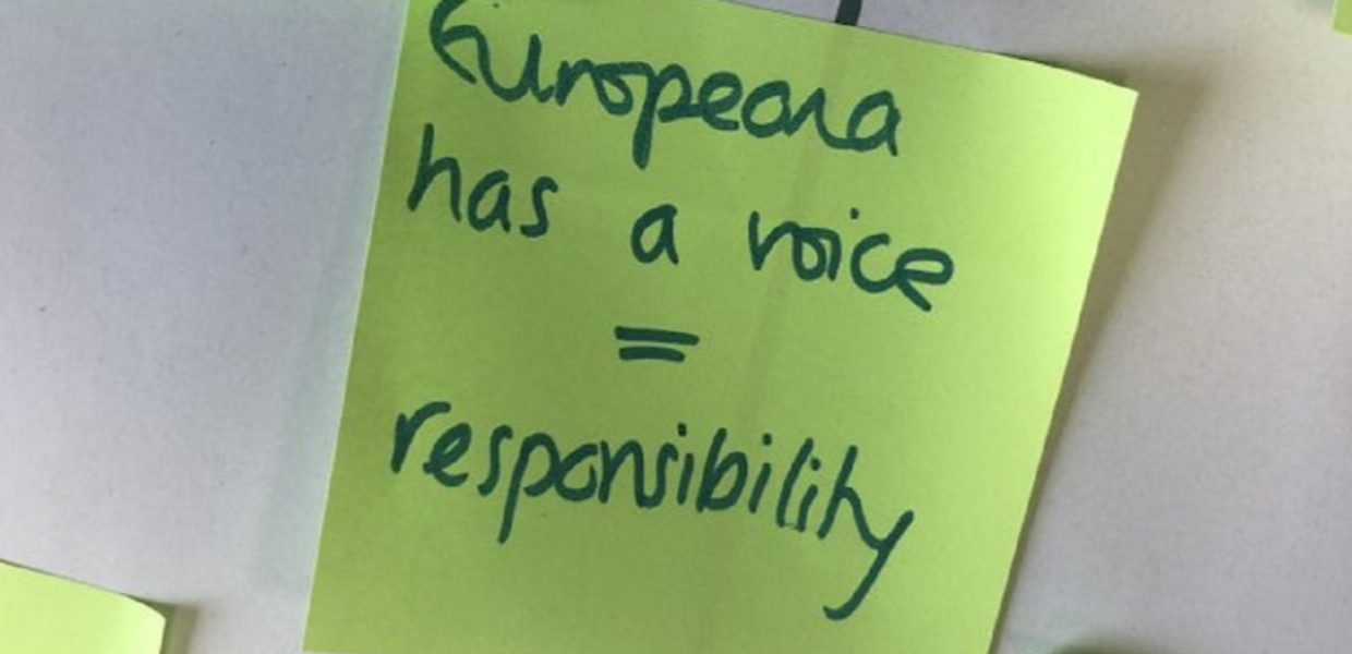 Post it note with words Europeana has a voice = responsibility